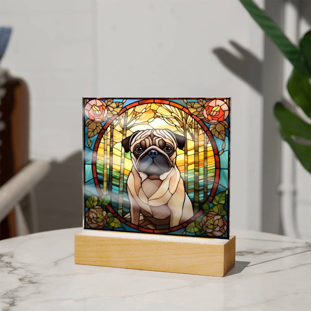 Pug Dog Acrylic  Square Plaque, Pet Memorial