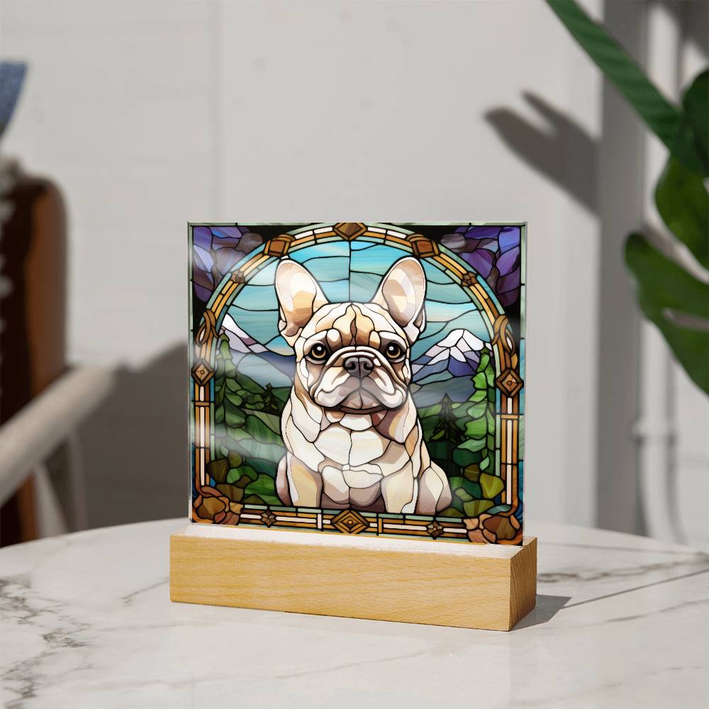 White French Bulldog (1) Dog Acrylic  Square Plaque, Pet Memorial