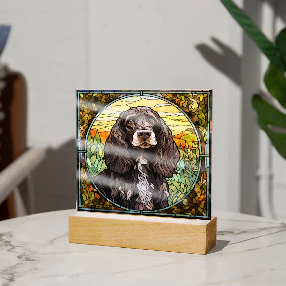 Grey English Cocker Spaniel Dog Acrylic  Square Plaque, Pet Memorial