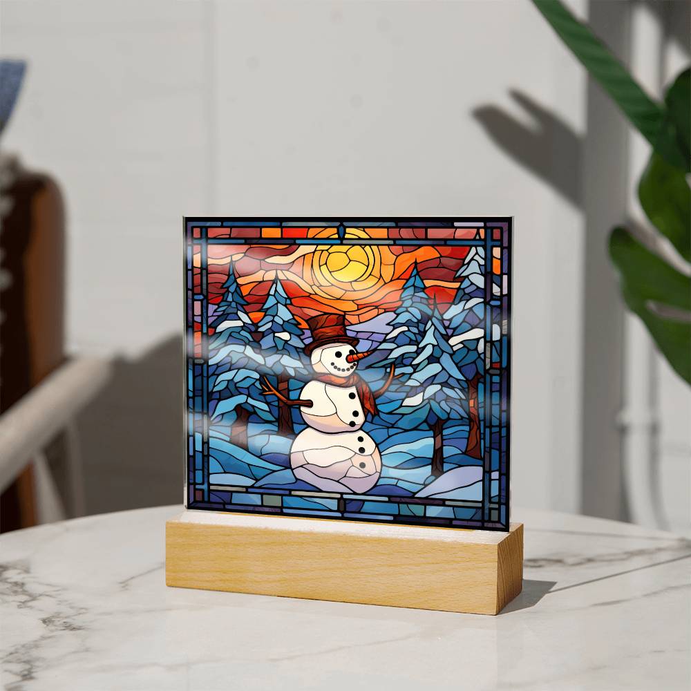 square-stained-glass-snowman (8) Sublimation Stained Glass Square Acrylic Plaque