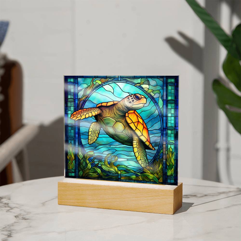 Sea Turtle Sublimation Stained Glass Square Acrylic Plaque