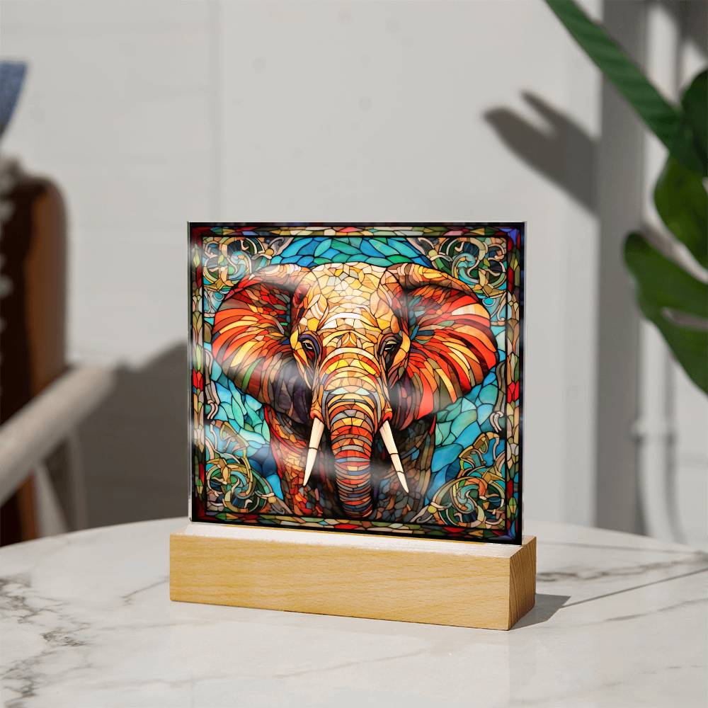 Elephant Sublimation Stained Glass Square Acrylic Plaque