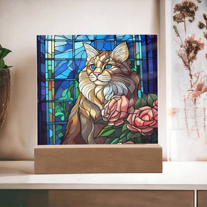 Cat Faux Stained Glass Square Acrylic Plaque