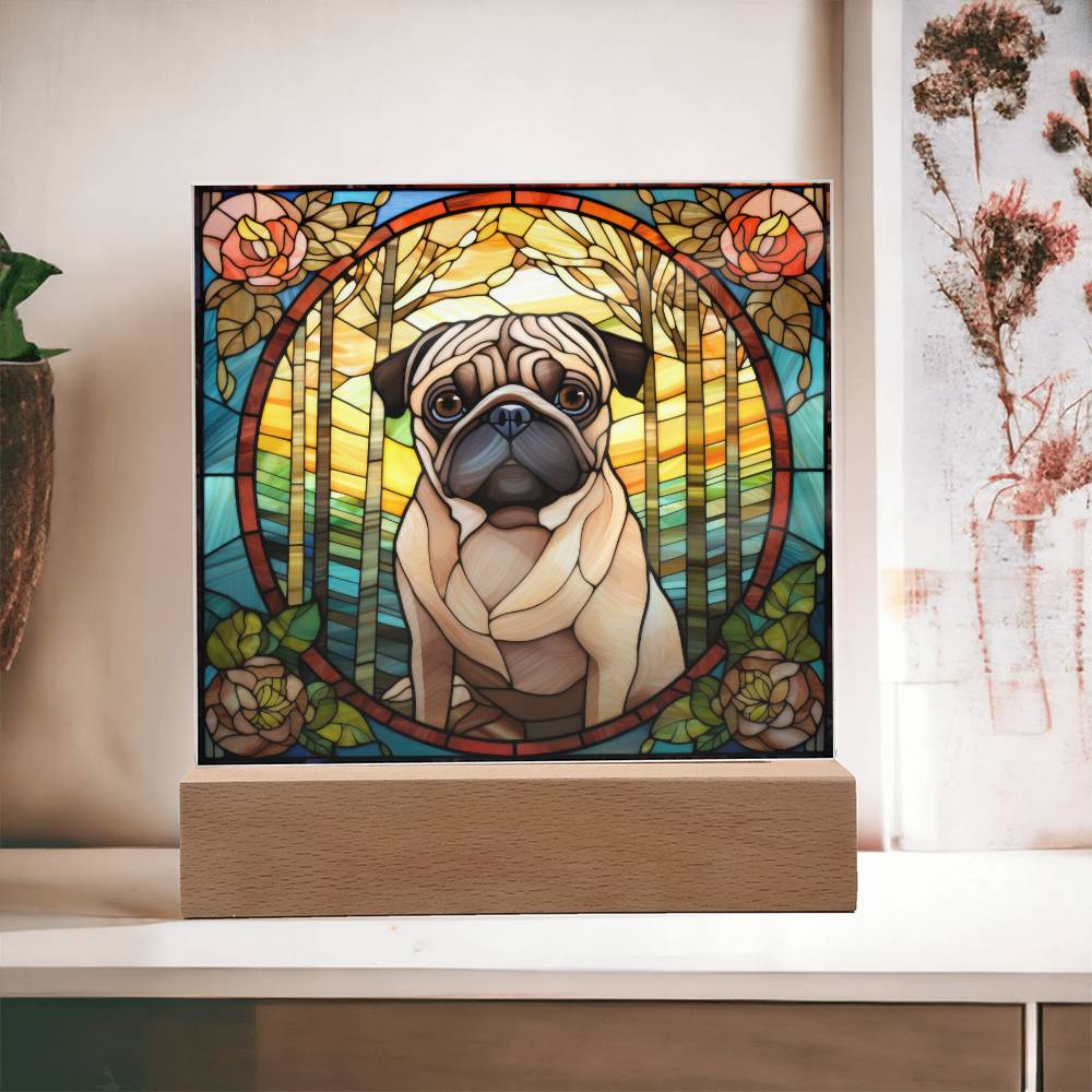 Pug Dog Acrylic  Square Plaque, Pet Memorial