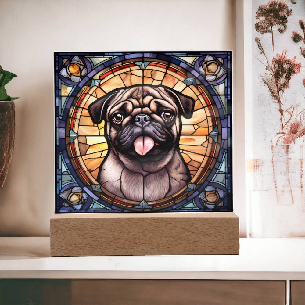 Pug2 Dog Acrylic  Square Plaque, Pet Memorial