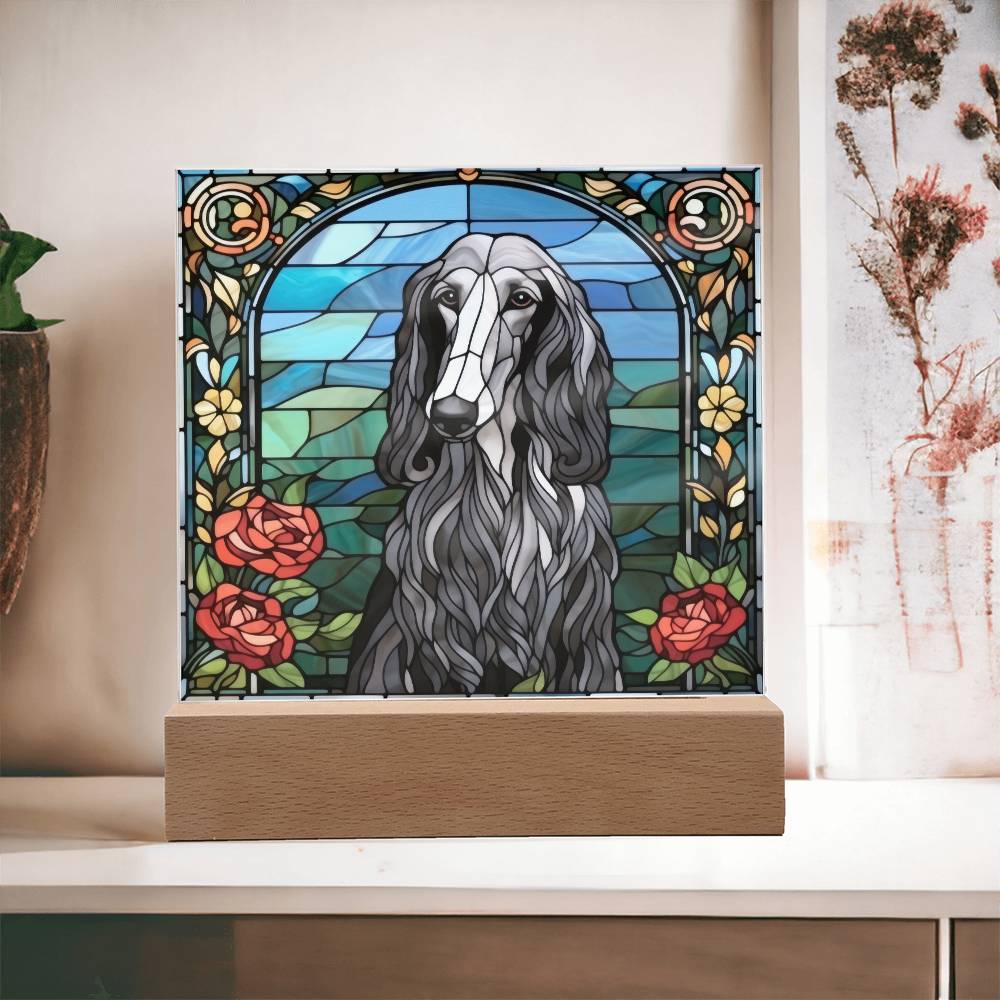 Grey Afghan Hound Dog Acrylic  Square Plaque, Pet Memorial