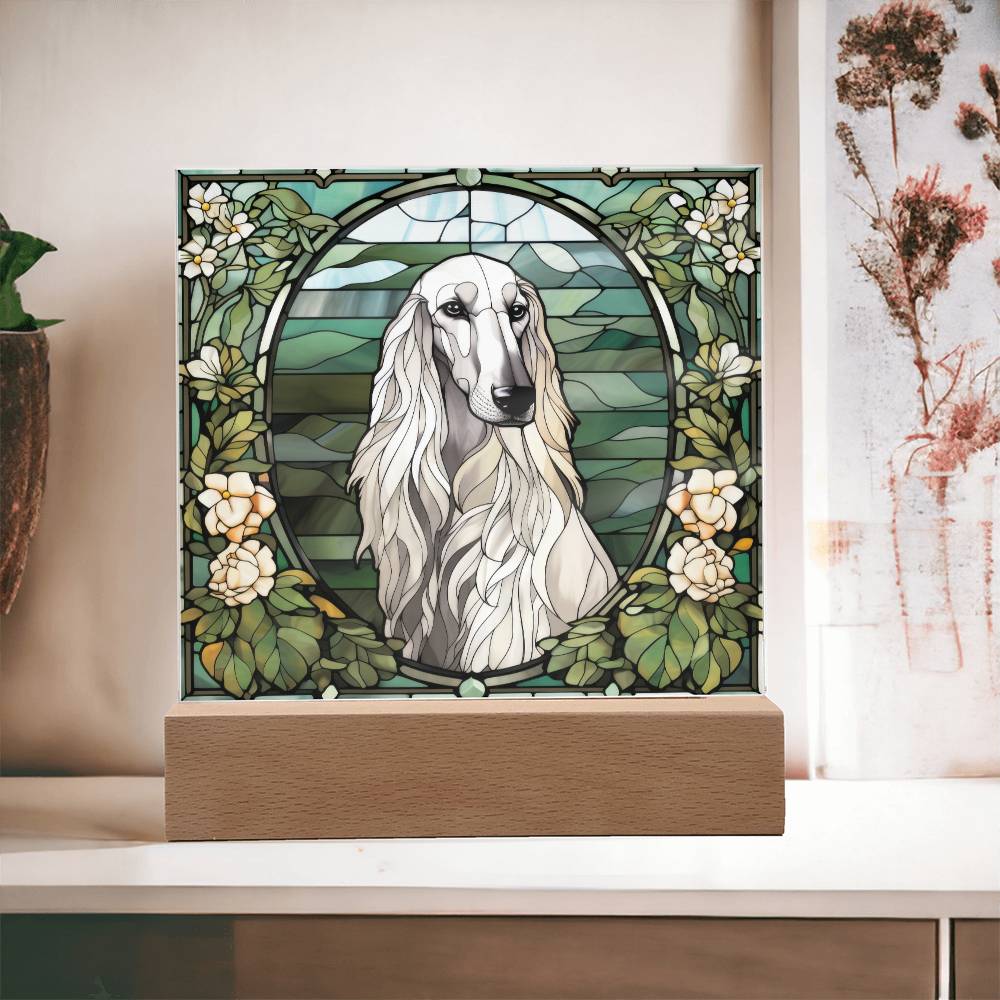 White Afghan Hound Dog Acrylic  Square Plaque, Pet Memorial