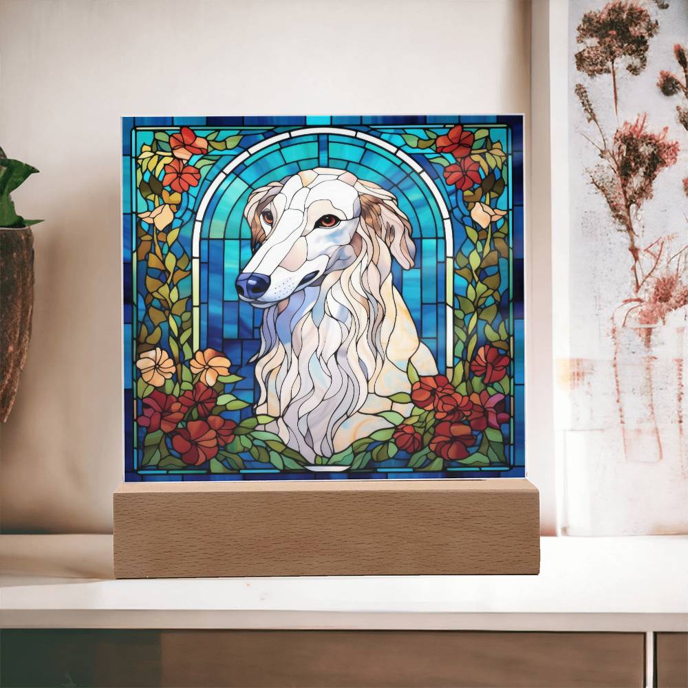 White Borzoi Dog Acrylic  Square Plaque, Pet Memorial