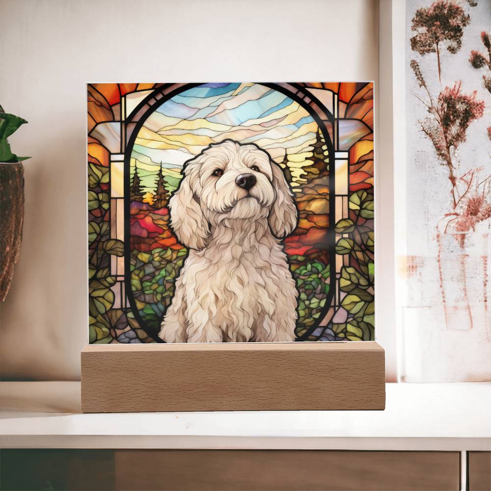 White Labradoodle Dog Acrylic  Square Plaque, Pet Memorial