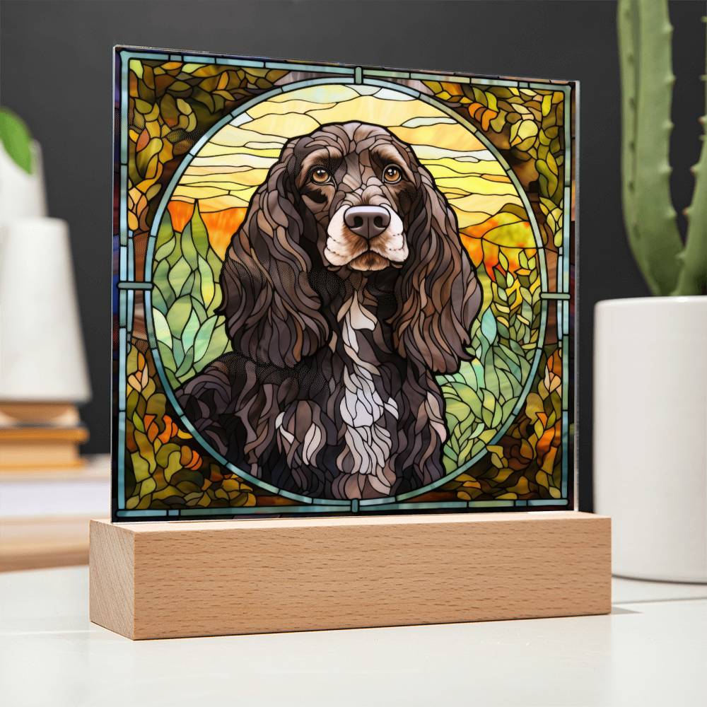 Grey English Cocker Spaniel Dog Acrylic  Square Plaque, Pet Memorial