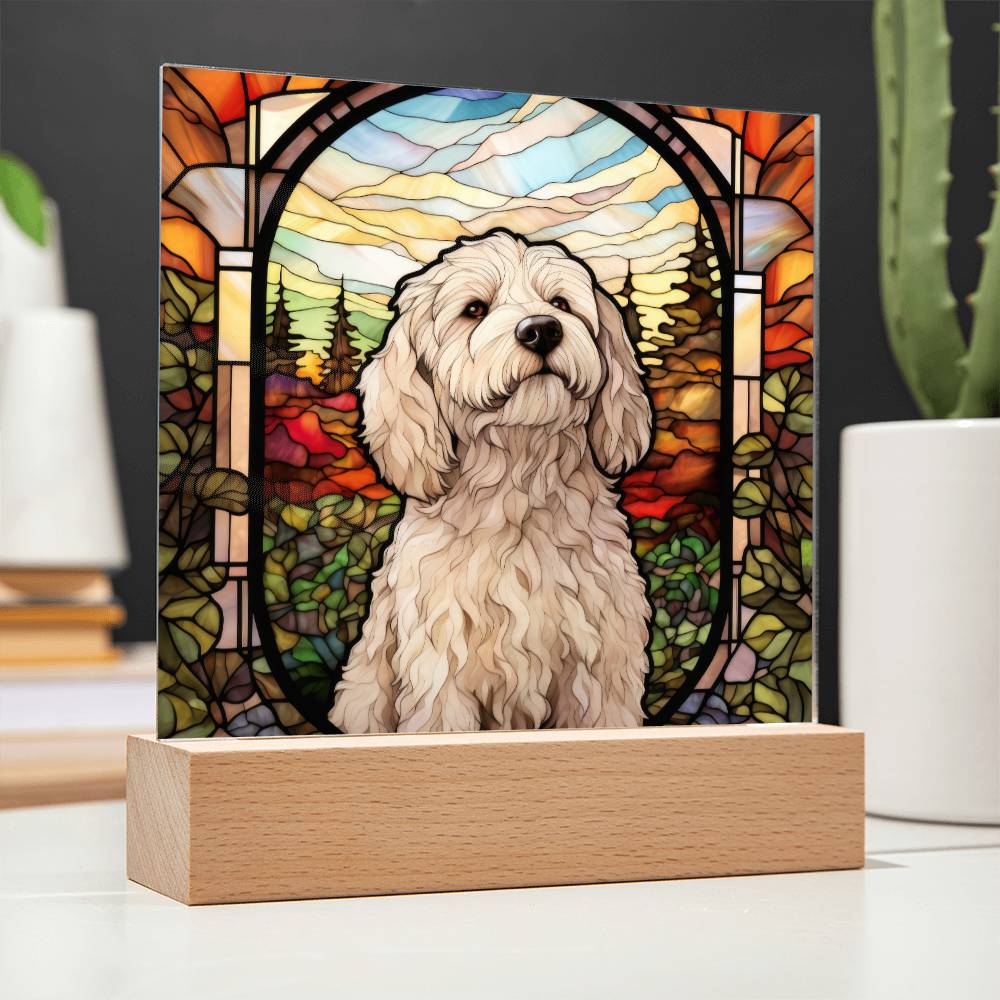 White Labradoodle Dog Acrylic  Square Plaque, Pet Memorial