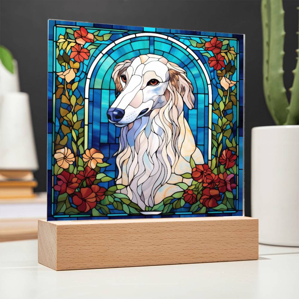 White Borzoi Dog Acrylic  Square Plaque, Pet Memorial