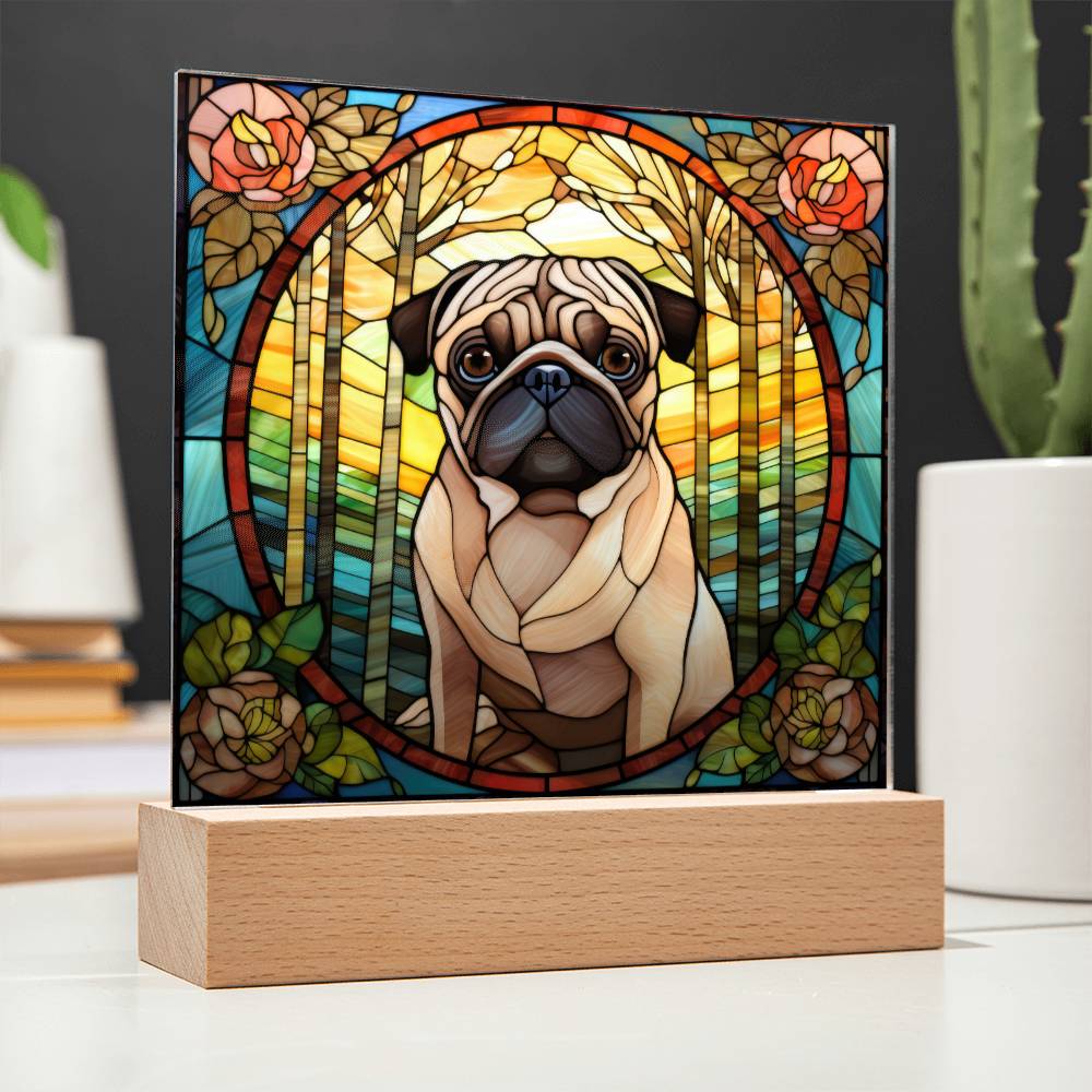 Pug Dog Acrylic  Square Plaque, Pet Memorial