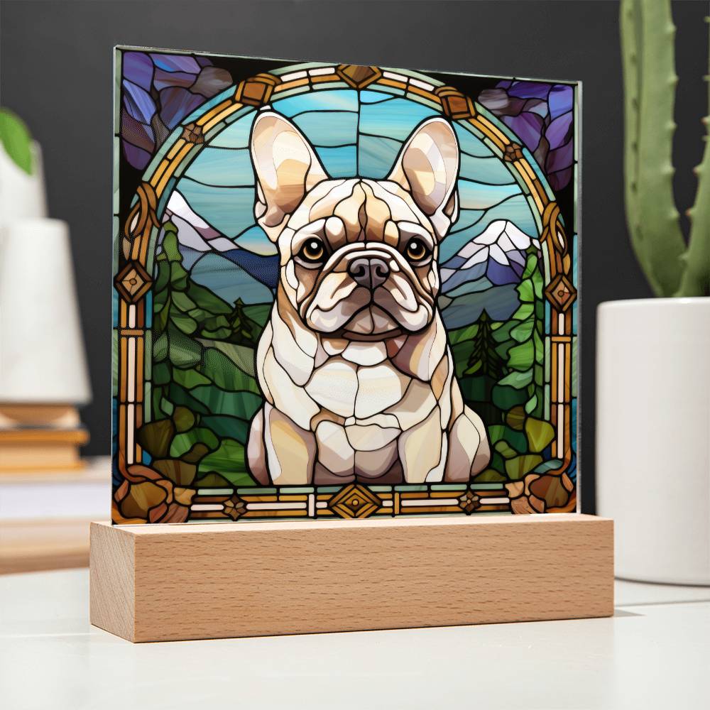 White French Bulldog Dog Acrylic  Square Plaque, Pet Memorial