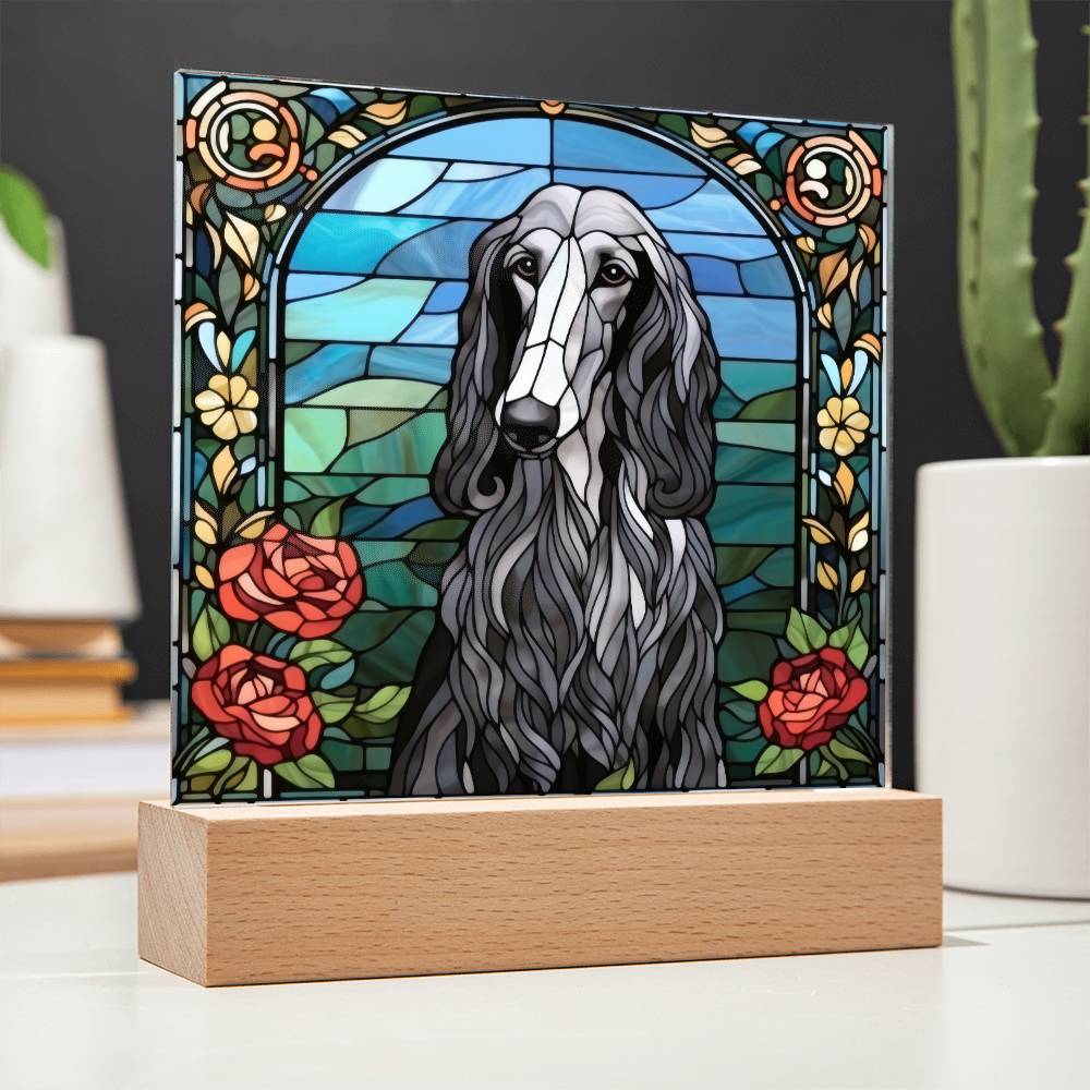 Grey Afghan Hound Dog Acrylic  Square Plaque, Pet Memorial