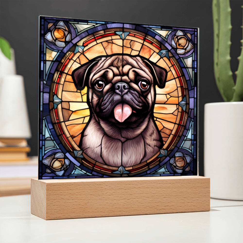 Pug2 Dog Acrylic  Square Plaque, Pet Memorial