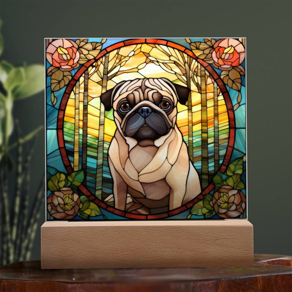 Pug Dog Acrylic  Square Plaque, Pet Memorial