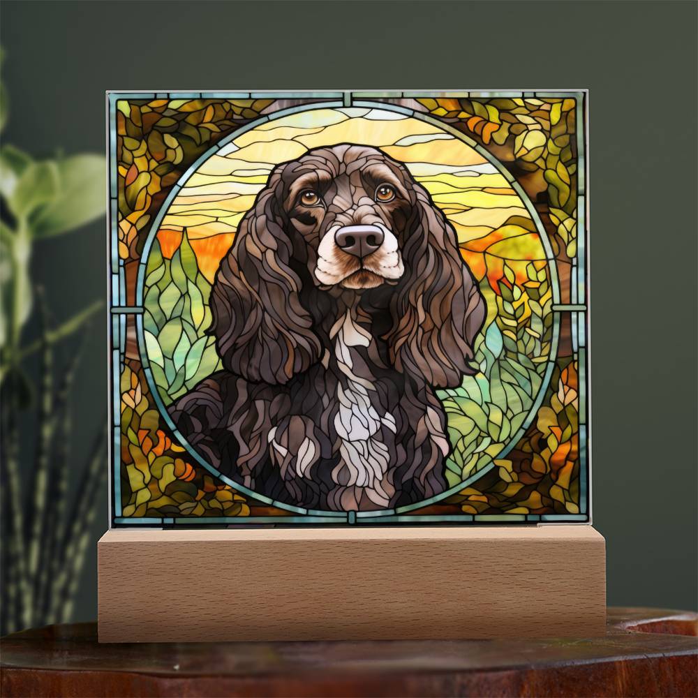 Grey English Cocker Spaniel Dog Acrylic  Square Plaque, Pet Memorial