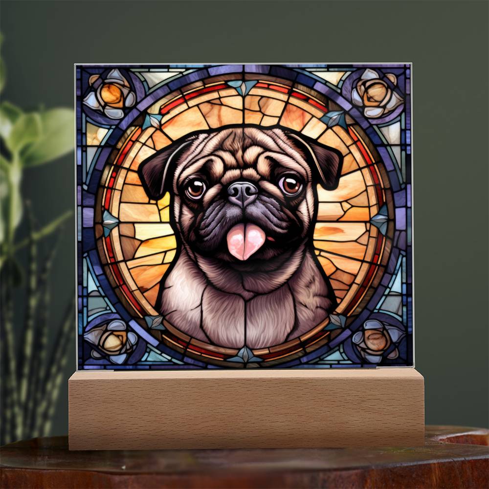 Pug2 Dog Acrylic  Square Plaque, Pet Memorial