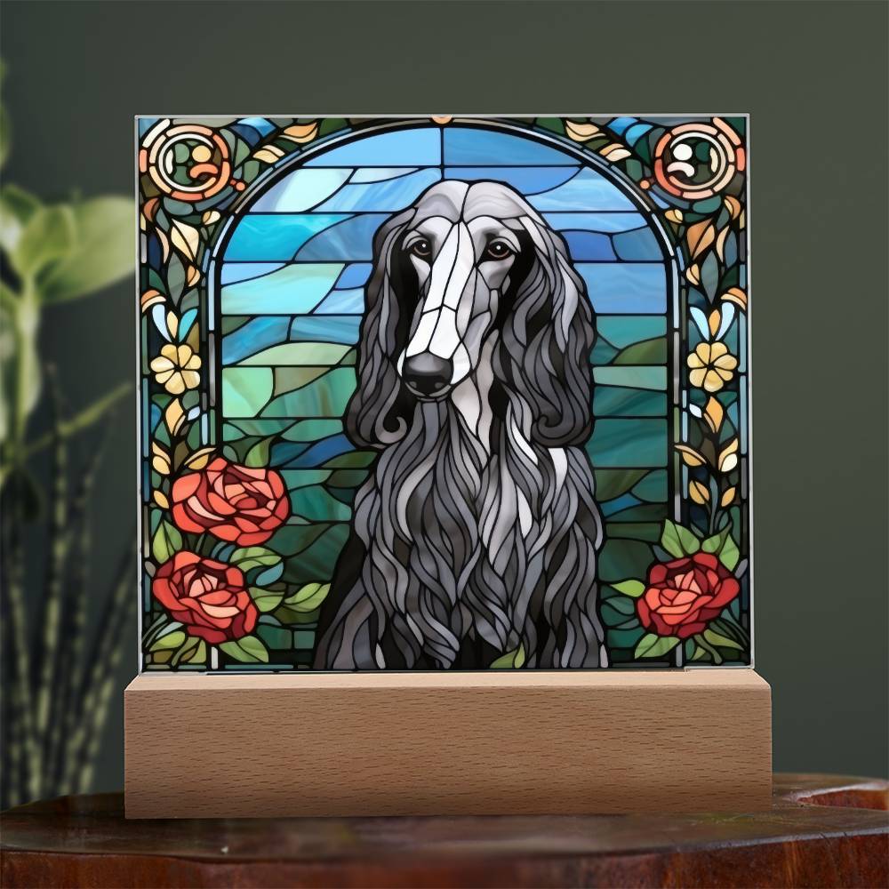 Grey Afghan Hound Dog Acrylic  Square Plaque, Pet Memorial