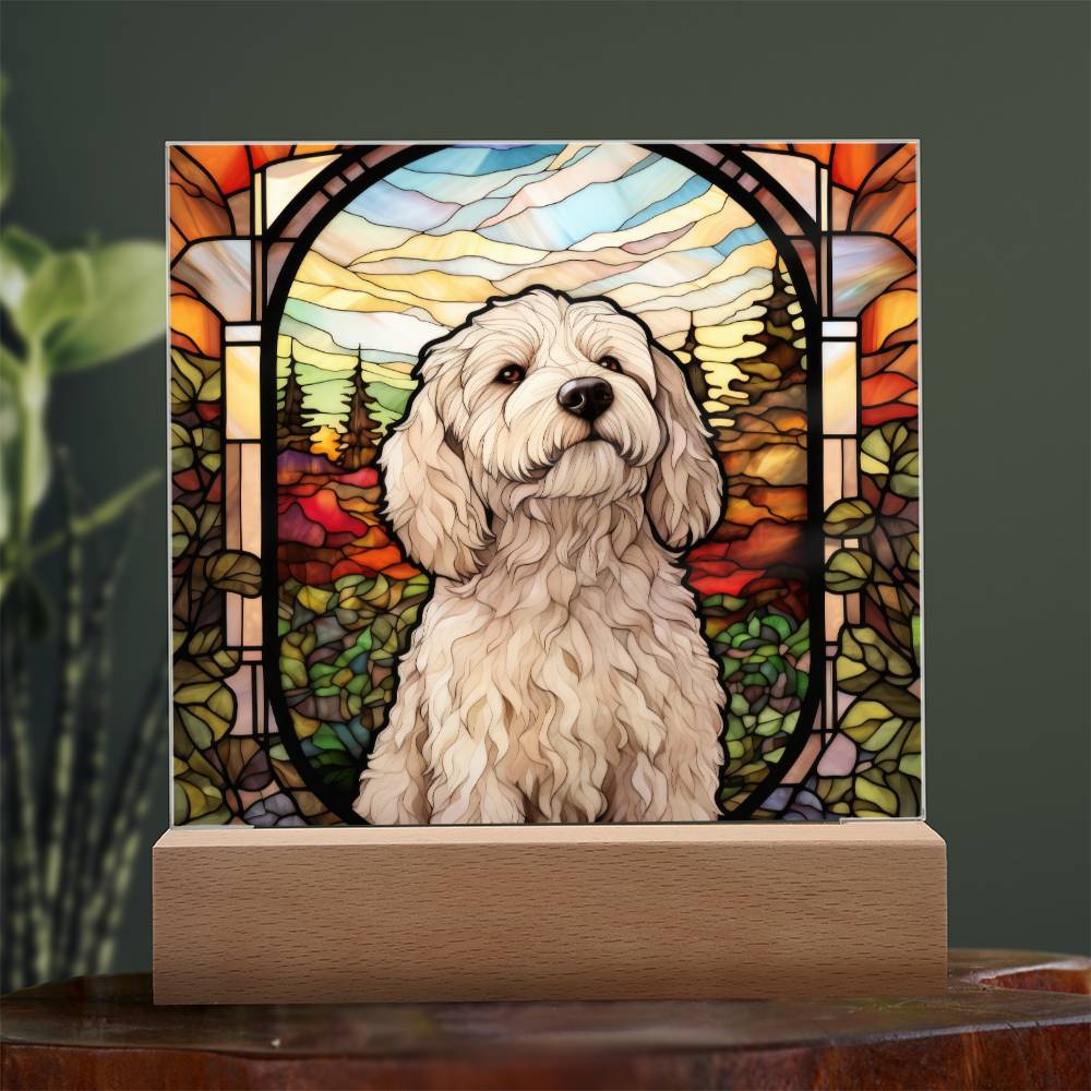 White Labradoodle Dog Acrylic  Square Plaque, Pet Memorial