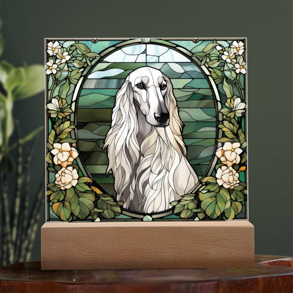 White Afghan Hound Dog Acrylic  Square Plaque, Pet Memorial