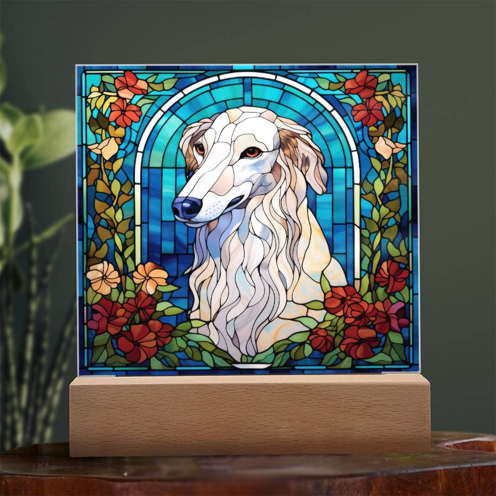 White Borzoi Dog Acrylic  Square Plaque, Pet Memorial