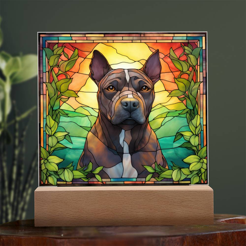 Grey American Pit Bull Terrier Dog Acrylic  Square Plaque, Pet Memorial