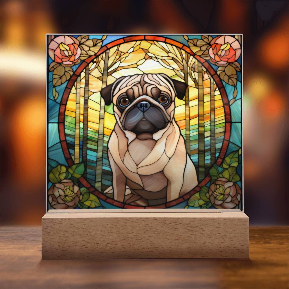 Pug Dog Acrylic  Square Plaque, Pet Memorial