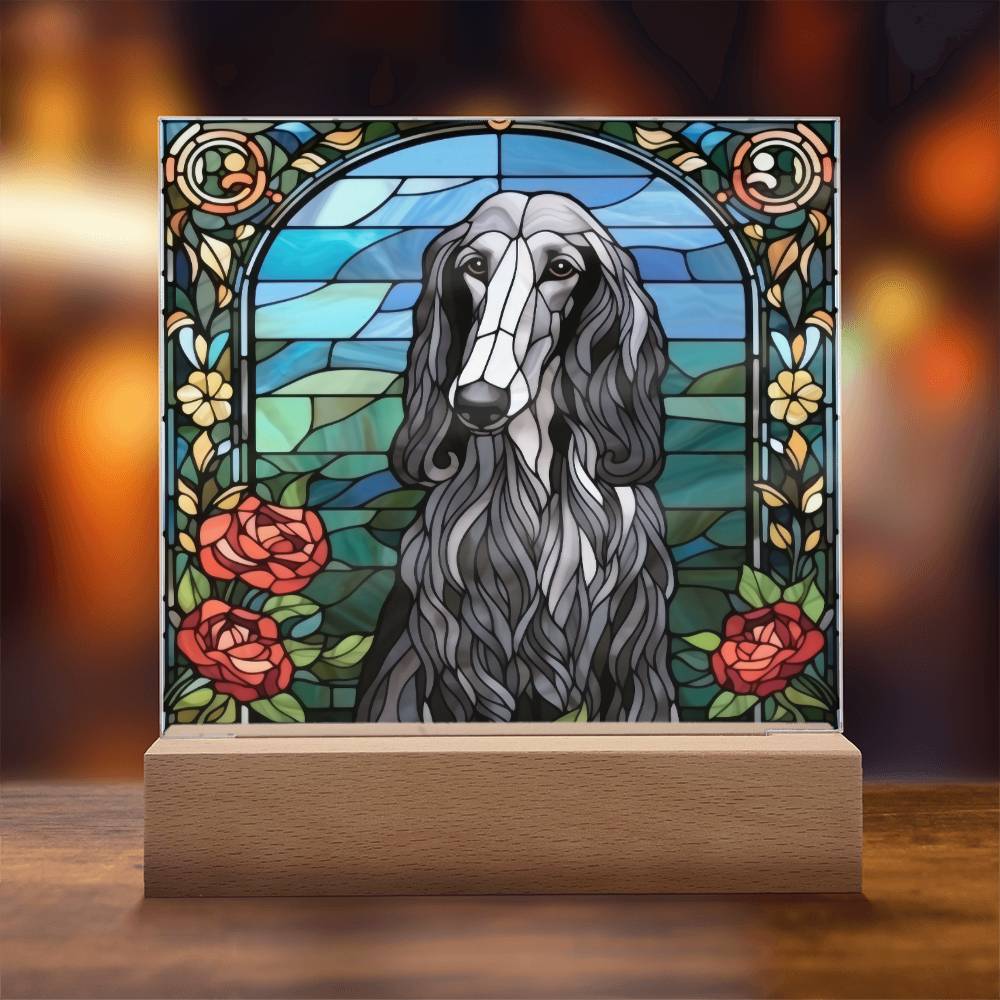 Grey Afghan Hound Dog Acrylic  Square Plaque, Pet Memorial