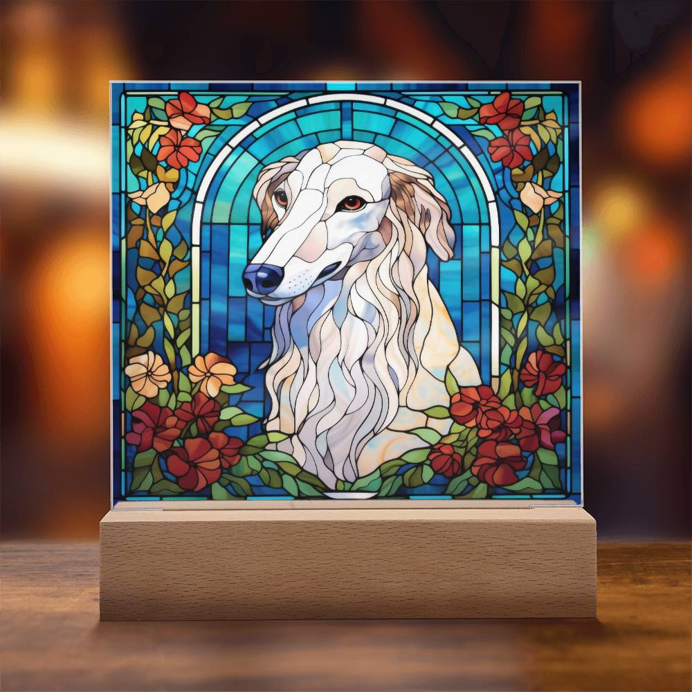 White Borzoi Dog Acrylic  Square Plaque, Pet Memorial