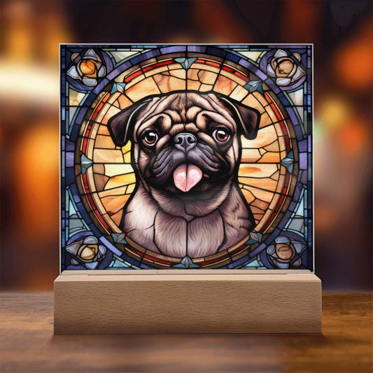 Pug2 Dog Acrylic  Square Plaque, Pet Memorial