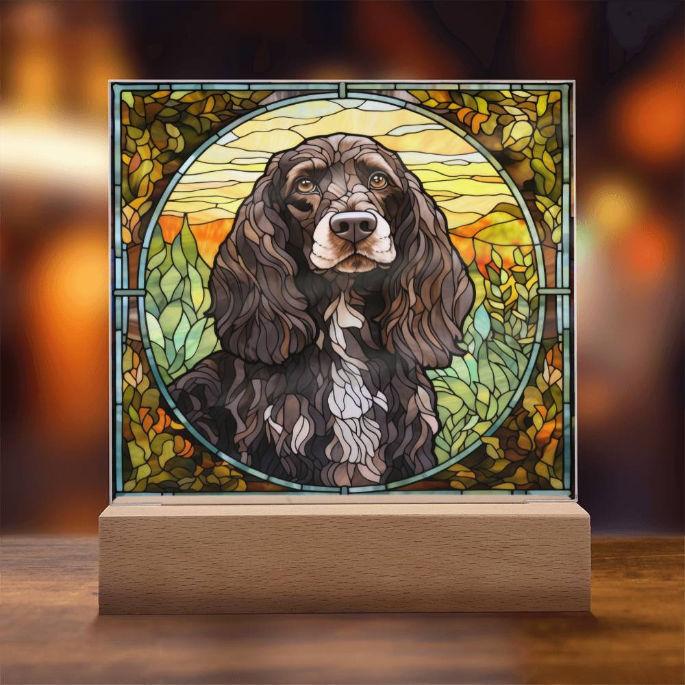 Grey English Cocker Spaniel Dog Acrylic  Square Plaque, Pet Memorial