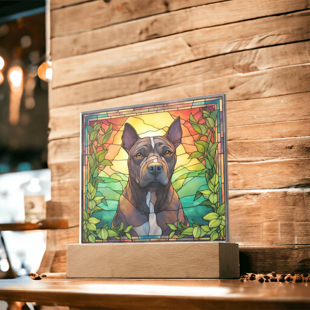 Grey American Pit Bull Terrier Dog Acrylic  Square Plaque, Pet Memorial