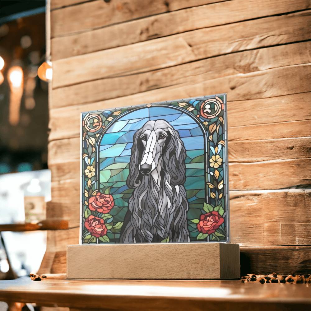 Grey Afghan Hound Dog Acrylic  Square Plaque, Pet Memorial