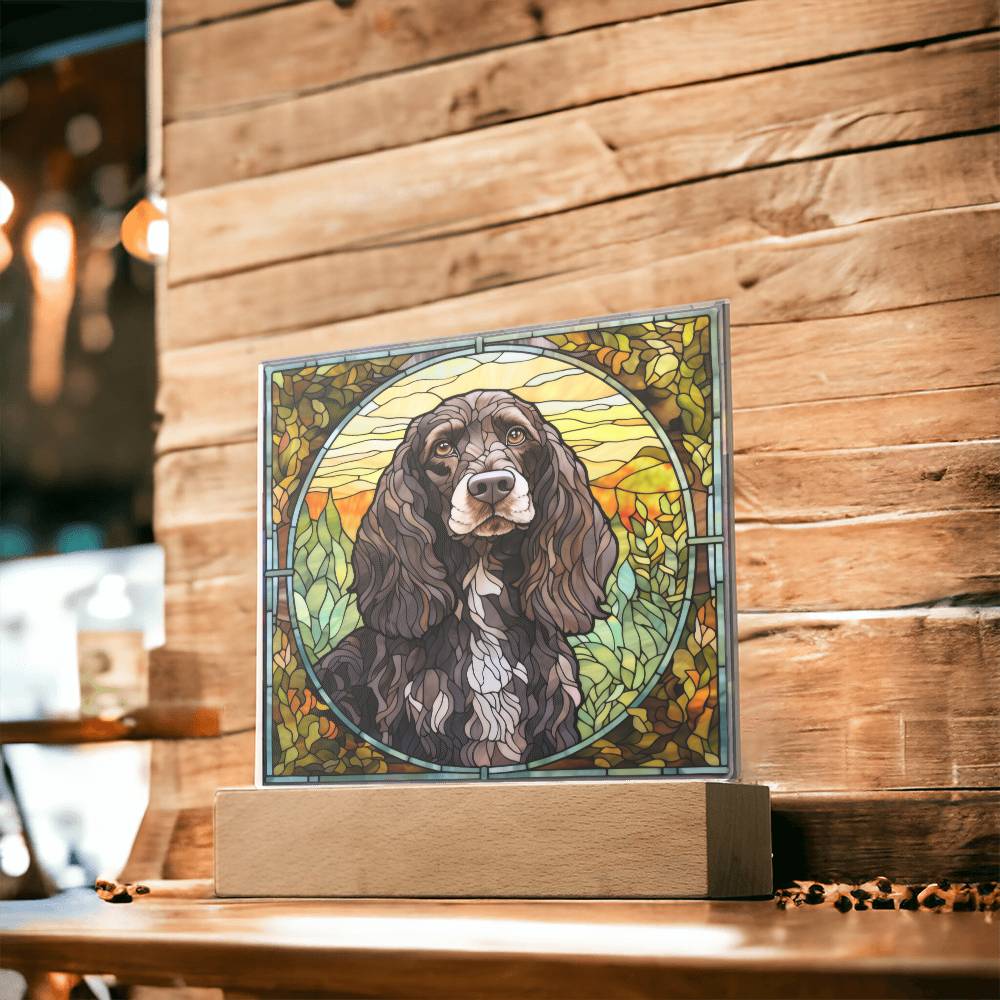 Grey English Cocker Spaniel Dog Acrylic  Square Plaque, Pet Memorial