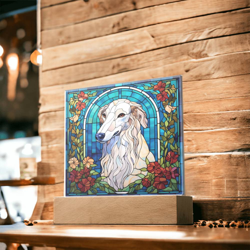 White Borzoi Dog Acrylic  Square Plaque, Pet Memorial