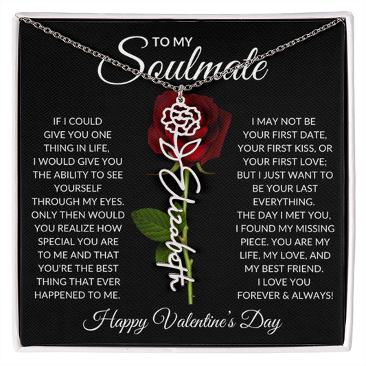 Soulmate Happy Valentine's Day Flower Name Necklace