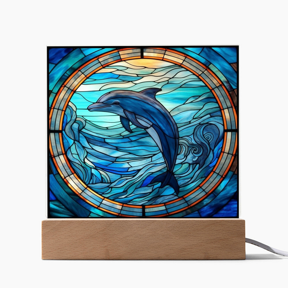 Dolphin Sublimation Stained Glass Square Acrylic Plaque