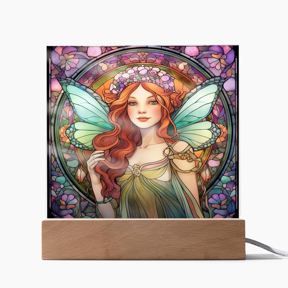 Fairy Sublimation Stained Glass Square Acrylic Plaque