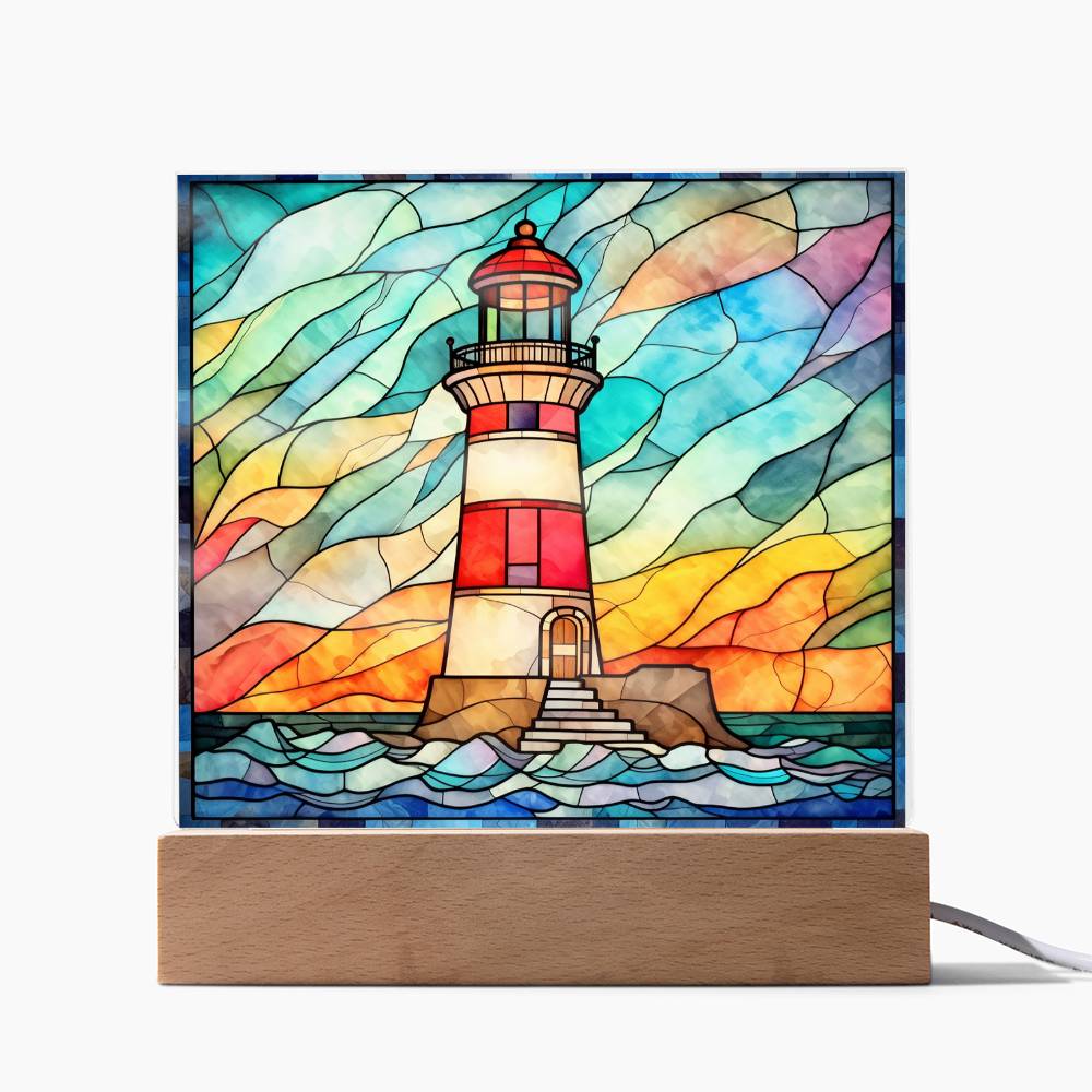 Lighthouse Sublimation Stained Glass Square Acrylic Plaque