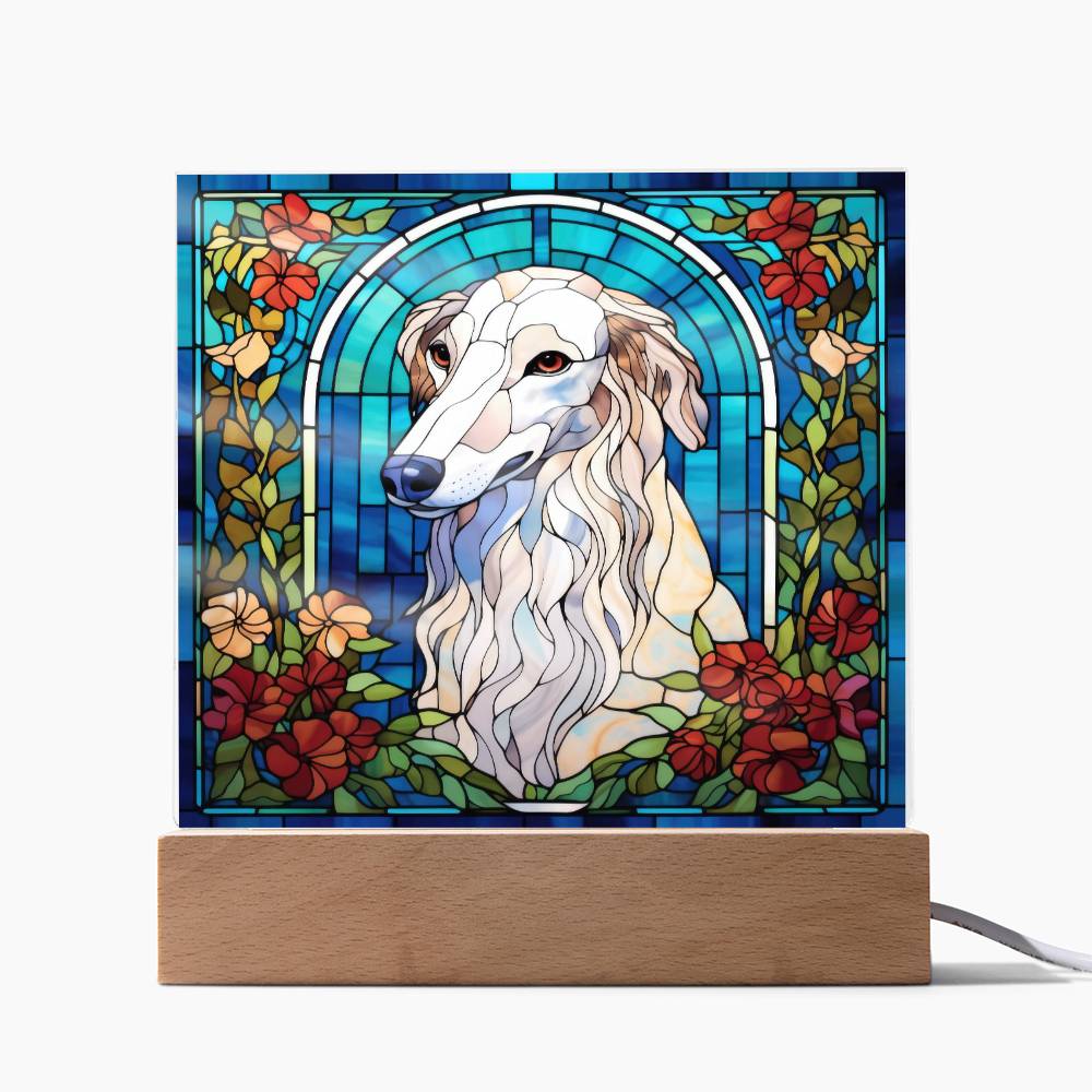 White Borzoi Dog Acrylic  Square Plaque, Pet Memorial