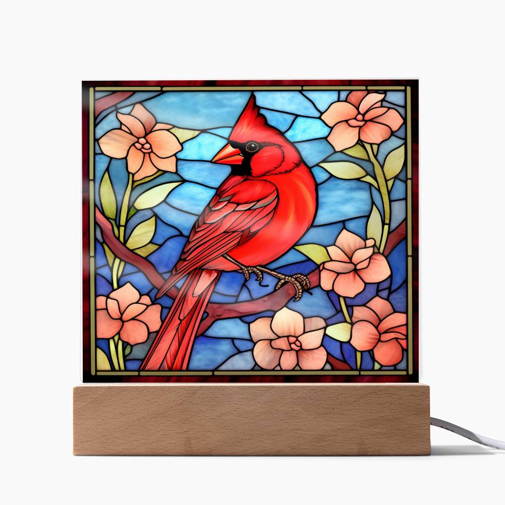 Red Cardinal Stained Glass Sublimation Square Acrylic Plaque