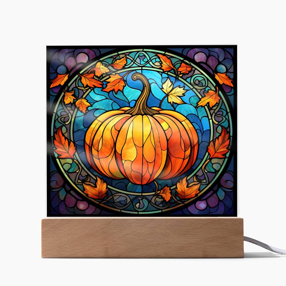 Fall Pumpkin Faux Stained Glass Square Acrylic Plaque