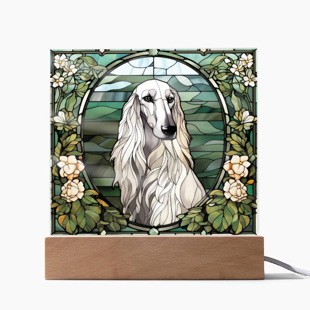 White Afghan Hound Dog Acrylic  Square Plaque, Pet Memorial