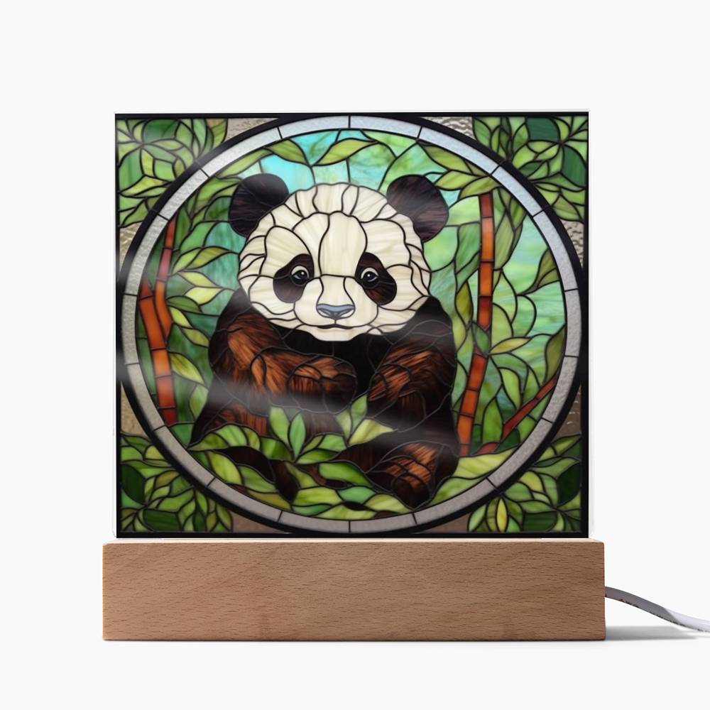 Panda Bear Stained Glass Sublimation Square Acrylic Plaque