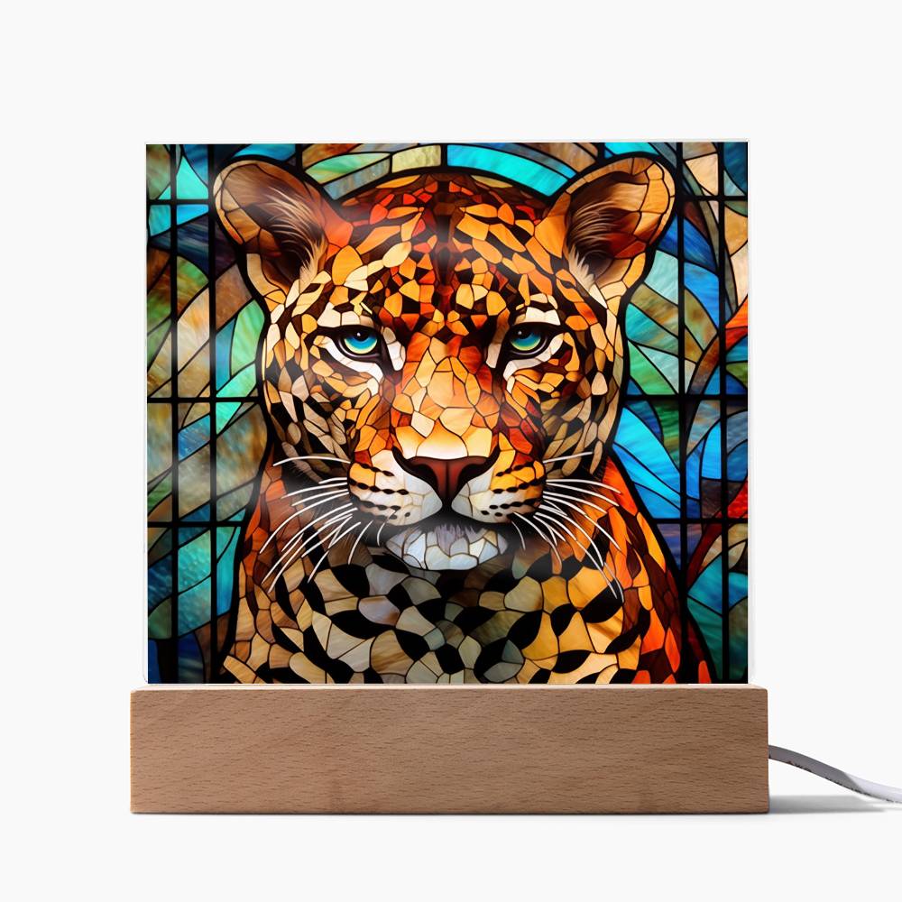 Leopard Faux Stained Glass Square Acrylic Plaque