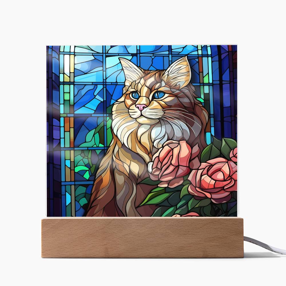 Cat Sublimation Stained Glass Square Acrylic Plaque