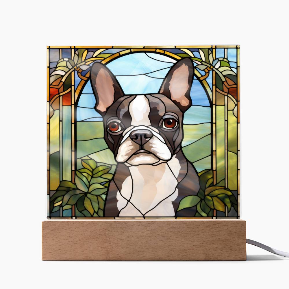 Grey Boston Terrier Dog Acrylic  Square Plaque, Pet Memorial