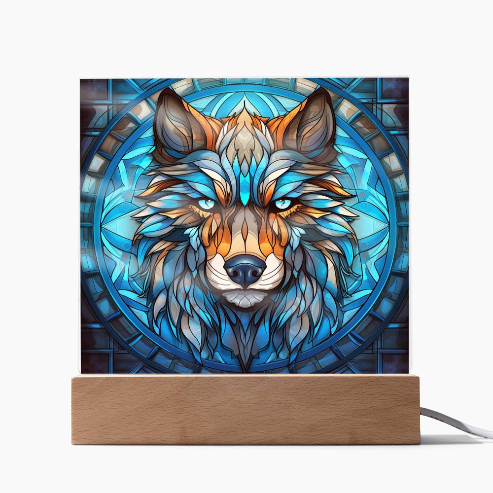 Wolf Sublimation Stained Glass Square Acrylic Plaque